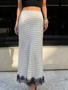 2026新款优雅通勤风女士黑白波点蕾丝拼接半身裙，春夏款 - 白色 - 查看 6