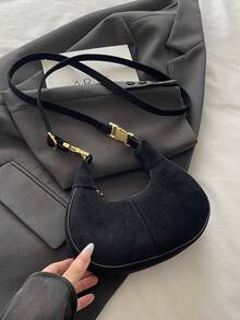 Retro Matte Solid Color Handbag, Fashionable High-End Dumpling Shape Top Handle Bag, Niche Crossbody Bag - Black - View 6
