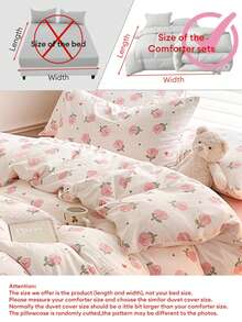 Juego de ropa de cama de 4 piezas con estampado de conejo rosa estilo coreano Ins (1 funda nórdica + 2 fundas de almohada + 1 sábana plana, sin edredón ni almohada), de microfibra suave, adecuado para dormitorio principal, habitación de invitados, dormitorio, impresión de alta definición, lavable a máquina, disponible en tamaños pequeño/grande/individual/doble - Rosa - Ver 8