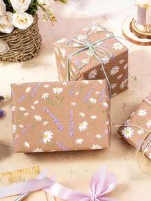 Lavendel & Gänseblümchen Blumen Kraftpapier Rolle, lila Blumen Geschenkpapier, braunes Kraftpapier, geeignet für Frühlingshochzeit, Muttertag, Geburtstagsparty, Geburtstags Geschenkverpackung - Mehrfarbig - Übersicht 8
