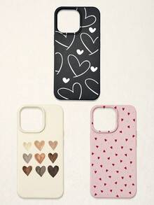 3件套爱心印花仿皮纹理防摔防刮防滑手机壳，可爱爱心美学设计（红色迷你爱心、米色渐变爱心、白色线条爱心），兼容 11/12/13/14/15/16/16 Plus/17/17 Pro/17 Pro Max/16e 和 Galaxy S24 Ultra/S25 Ultra/A06 - 彩色 - 查看 56
