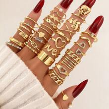 30pcs Women's Metal Heart & Geometric Fashion Ring Set - Yellow Gold - View 2