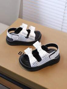 2026 Summer New Girls' Rhinestone Bow Sandals, Hook And Loop Soft Non-Slip Breathable Beach Shoes, Toddler & Little Kids Casual Shoes - White - View 3