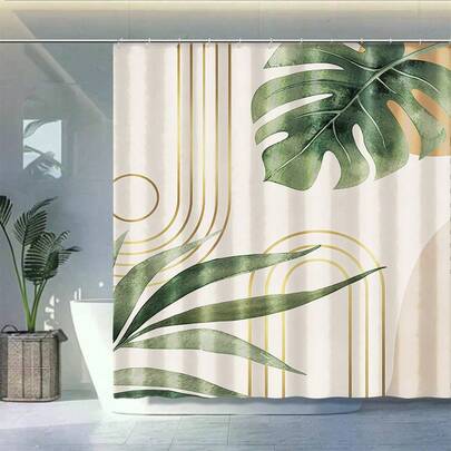 1PC Glawry Bohemian Sage Green Shower Curtain, A Medieval Bohemian Abstract Bathroom Curtain With A Plant Palm Leaf Pattern, Beautiful And Elegant.