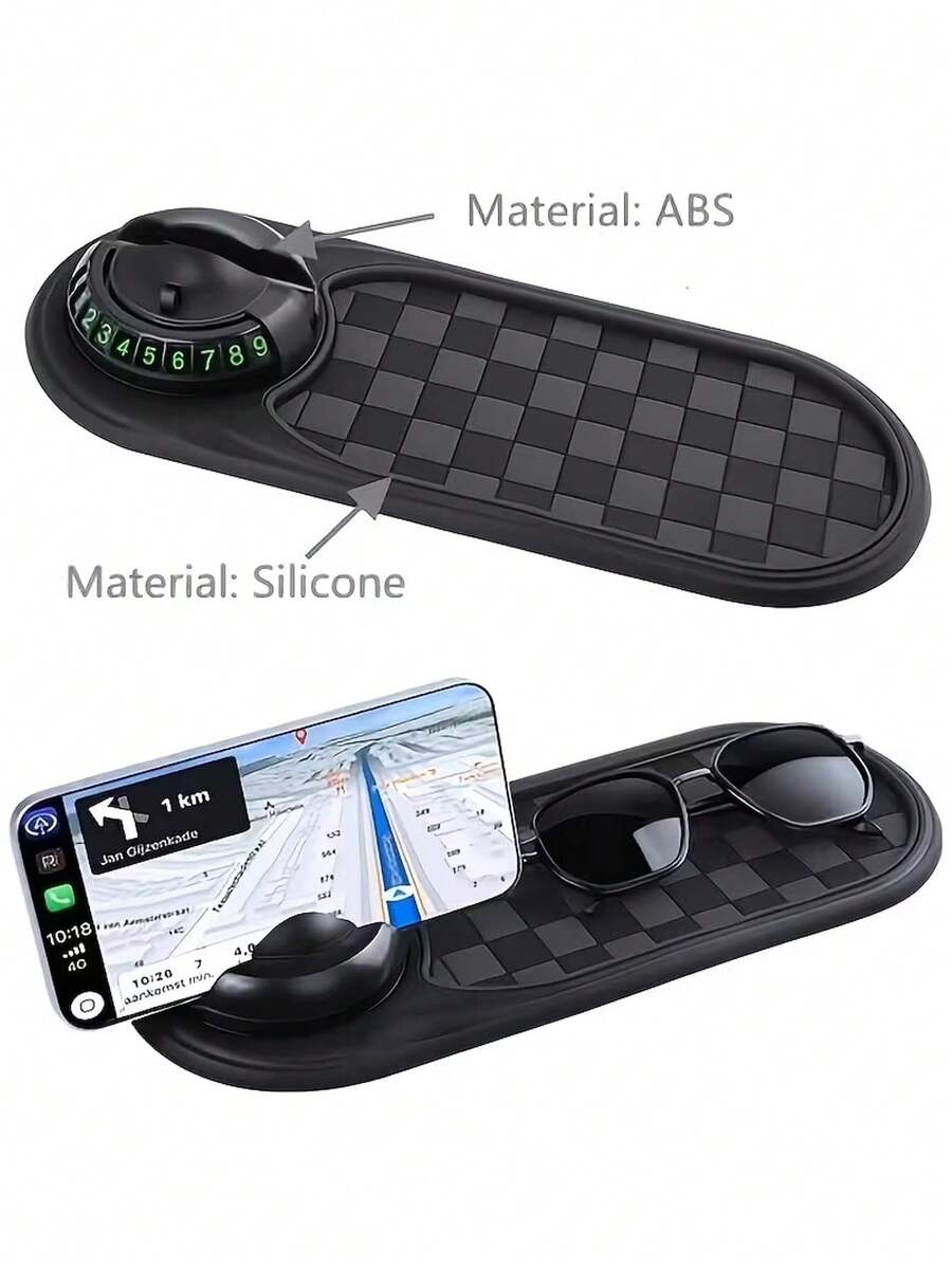 2026 New Multifunctional Car Anti-Slip Mat With Temporary Parking Number, Universal Rotatable Car Phone Holder Anti-Slip Mat