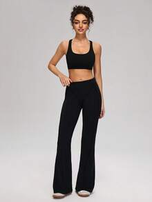 MASKERT Quần thể thao ống loe nữ, quần legging tập yoga, quần dài mặc hàng ngày, quần đi làm, thoải mái và thân thiện với da. - màu đen - Xem 7