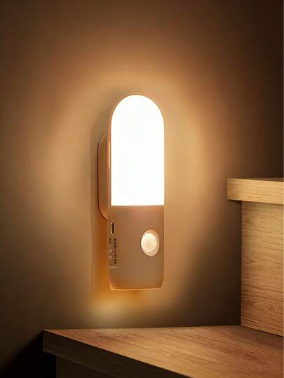 1 pieza Luz nocturna LED con sensor de movimiento, luz LED de sensor de movimiento 3 en 1, recargable por USB con batería, linterna de pared montada, luz nocturna LED portátil, luz nocturna LED recargable por USB, luz de sensor regulable con batería incorporada, adecuada para escaleras, pasillo, dormitorio, baño, interior, sala de estar, iluminación LED de estilo moderno