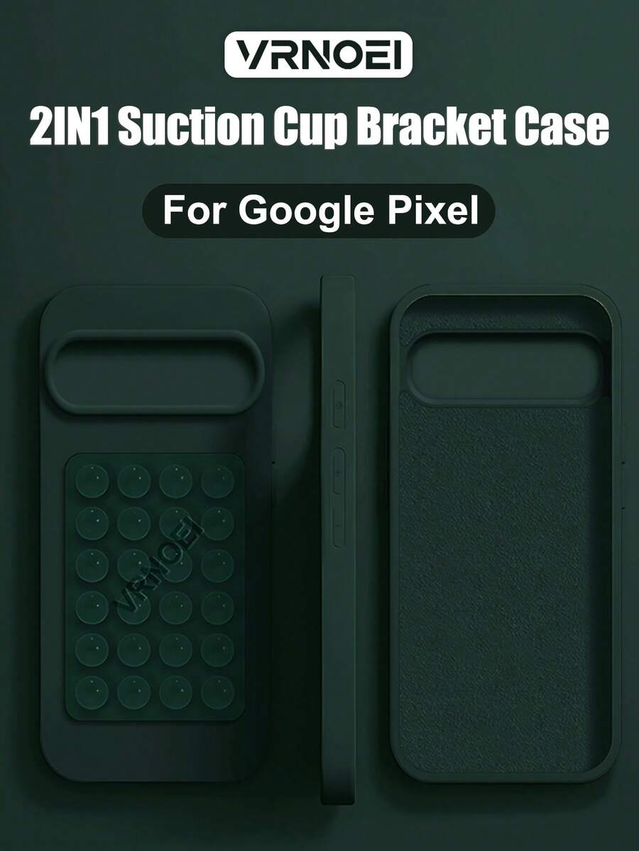 VRNOEI Upgraded 2-In-1 Suction Cup Phone Holder Case, Compatible With 9/8/10 Pro XL, 10/9/8/6/7 Pro/6A/7A/8A, Shock-Absorbing Soft Back Cover Accessory - Dark Green With Suction Cups - View 1