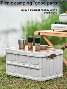 Caja de almacenamiento portátil y plegable para exteriores con tapa - Estructura de plástico resistente, múltiples compartimentos, adecuada para guardar artículos de picnic, fiestas en la puerta trasera y equipo de camping - A - Ver 6