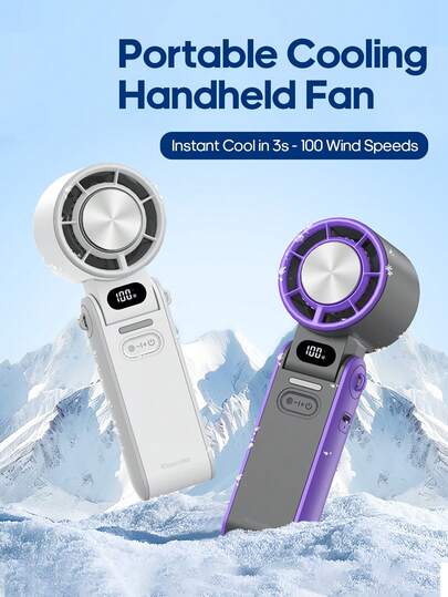 kinscoter 1个可充电3600mAh迷你便携式手持风扇，露营旅行空气冷却器，100档风速可调，迷你个人降温夏季可折叠手持风扇通风扇，带电池电量显示，可作礼品