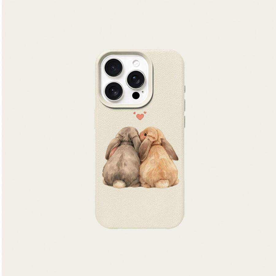 Funda para teléfono: Diseño de conejitos adorables al lado del otro, compatible con TPU, adecuada para 17 Pro/16/15/14/13/P/12/11/X/XR/XS, blanca, duradera, funda protectora a prueba de caídas, apariencia de alto valor, funda premium, funda linda, Pascua. - 1 pieza - Ver 1