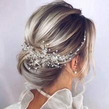 1pc Fashionable Crystal Flower Crown, Handmade Alloy Rhinestone & Pearl Princess Tiara Headband, Suitable For Birthday, Wedding, Party Occasions - Silver - View 1