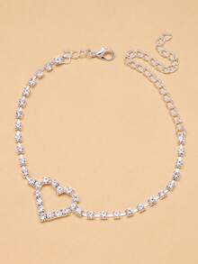 1pc Silver Crystal Heart Anklet, Suitable For Ball, Party, Beach - Silver - View 3