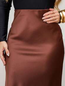 YING ZI Elegant Midi Social Skirt - 深棕色 - 查看 3