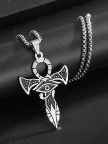 1件埃及安卡项链，带十字架和荷鲁斯之眼吊坠，不锈钢材质，精美饰品 - 彩色 - 查看 4