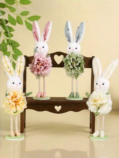 Rabbit Standing Easter Fireplace Decor Gift, Floral Decoration, Creative Home Decor Crafts, Large Ear Rabbit Figurine Hanging Ornament Room Decor