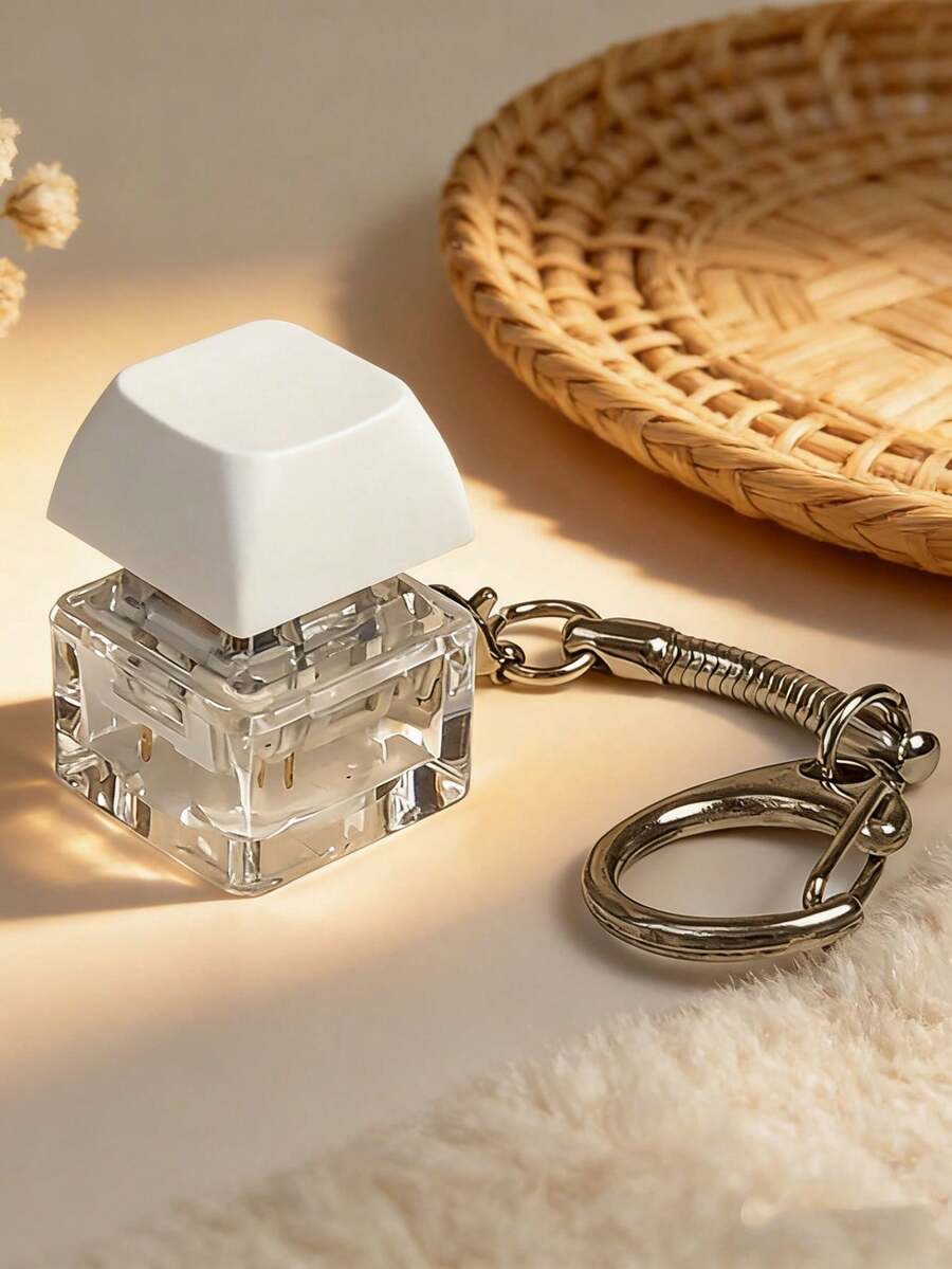 1pc Funny Keyboard Key Cap Keychain, Acrylic Stress Relief Toy Keyring, Suitable As Decompression Gift For Friends - White - View 1