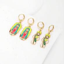 一对18K镀金铜质圣母玛利亚天使吊坠耳环，奢华简约小众珠宝设计 - 金色 - 查看 1