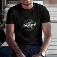 Men's T-Shirt, Women's T-Shirt,  St Patrick's Day Themed Designs Featuring,  Let The Shenanigans Begin With A Green Clover In The Center Of A Circular Design On A Black T Shirt Comfortable And Versatile Outdoor Casual Short Sleeve - Negro - Ver 3