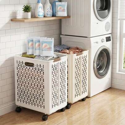 1PC Wheeled Foldable Laundry Basket, Large Capacity Clothes Hamper, Suitable For Bedroom, Bathroom, Laundry Room, Space-Saving Dirty Clothes Organizer. Recommended Home Living Storage Good. Eid Al-Fitr, Ramadan Gift Good
