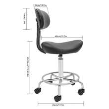 Sgabello a sella con ruote, sgabello ergonomico da ufficio, sgabello da toeletta con schienale, girevole a 360°, regolabile in altezza per centro massaggi, cucina, ufficio, spa, pub, studio di cucito. - nero - Visualizzare 6
