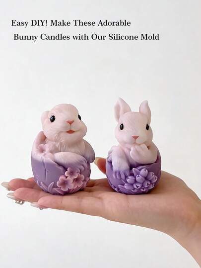 复活节兔子和彩蛋蜡烛模具，节日装饰，DIY，柔软，无味，石膏香薰蜡烛多用途模具