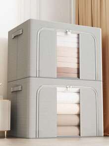 1 hộp đựng quần áo gấp gọn khung thép dung tích lớn, chống thấm nước, chống ẩm, thích hợp cho phòng ngủ, giường ngủ, nhà ở và ký túc xá, hộp đựng quần áo, chăn ga rộng rãi, chống bụi. - Màu xám đen - Xem 4