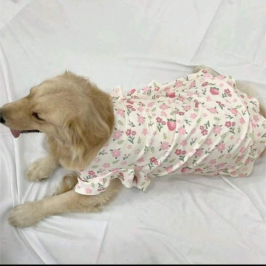 一件碎花狗狗连衣裙,可爱的粉色碎花连衣裙,适合金毛寻回犬、萨摩耶犬、拉布拉多犬等大型犬。 - 粉色 - 查看 1