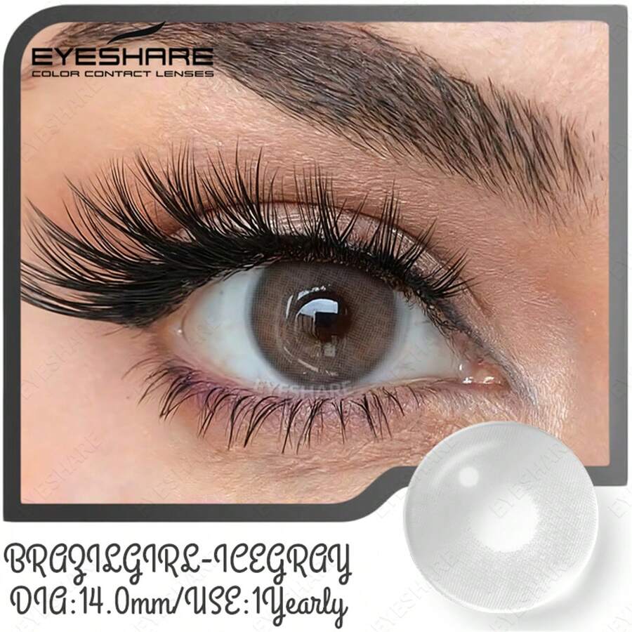 Soft EYESHARE Natural Brown BRAZILGIRL Series, 2 Pieces Green For Men And Women For Makeup, In Shades Of Brown, Blue And Gray, For Annual Use, Shipped From Brazil - (No Prescription) - ICEGRAY - 查看 1