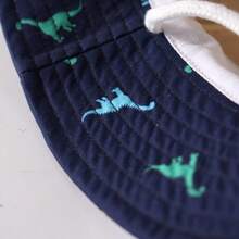 儿童恐龙图案遮阳帽，婴儿夏季户外宽檐帽，男女童棉质渔夫帽带下巴带 - 迷你恐龍 - 查看 10