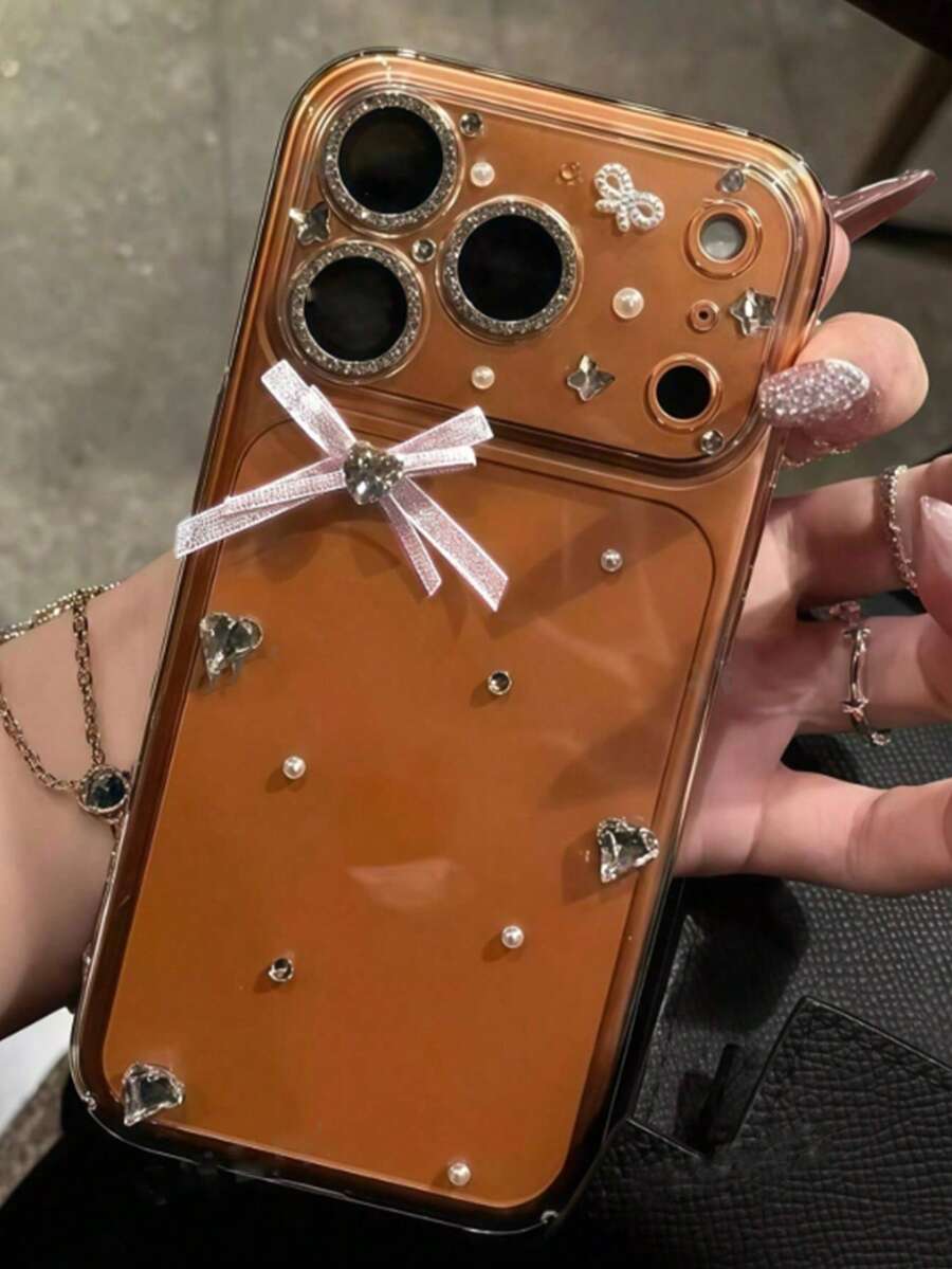 1pc Cute 3D Chain Bear Cartoon Phone Case, Suitable Compatible With IPhone 17 Air 16 15 14 13 12 11 Pro Max Plus, Y2K & Sweet Girl Soft Cover - Short Bow Ribbon - View 1