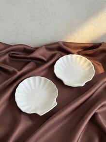 Cirelle 1Pc Shell Shape Jewelry Small Tray Ceramic Material Storage Small Plate Bedroom Dresser Decoration, Gift For Valentine's Day Back To School, Room Decor - White - View 4