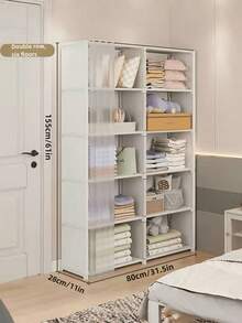 1pc Dust-Proof Convenient Wardrobe, Home Bedroom Storage Cabinet Set, Simple Storage Cabinet, Rental House Small Clothes Closet Rack - Multicolor - View 8