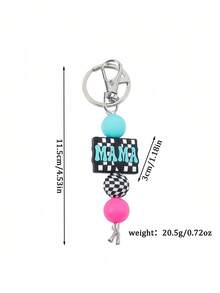 1pc MAMA Polka Dot Beaded Bracelet Keychain - Leopard Print Silicone Beaded Bracelet With Tassel, Fashion Keychain Gift For Mom - Multicolor - View 10