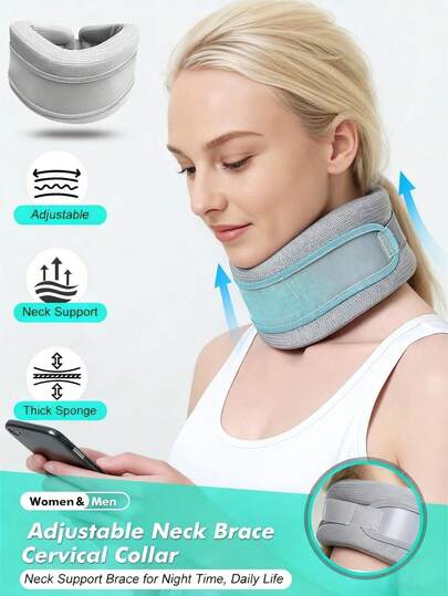 RPPR 1 件装 - 可调节颈托，带可拆卸支撑板和柔软泡沫包裹层，舒适颈部支撑，适合夜间、日常生活和旅行，灰色，颈围：20-40 厘米/ 7.8-15.7 英寸