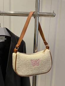 New Woven Straw One Shoulder Bag, Fashion Underarm Bag, Beach Vacation Baguette Bag For Women - Beige - View 1
