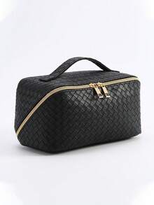 1件装女士奢华化妆包，PU皮革防水洗漱包，便携式化妆品收纳包，大容量旅行配件包，编织纹理，情人节礼物，女士旅行必备，邮轮必备，女士沙滩包，女士钱包手提包，伴娘礼物 - 彩色 - 查看 14