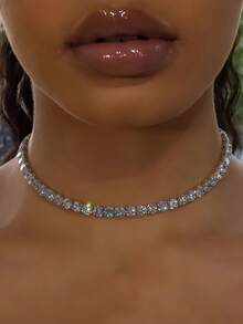 1件装女士水钻项链，正式场合项链 - 銀色 - 查看 1
