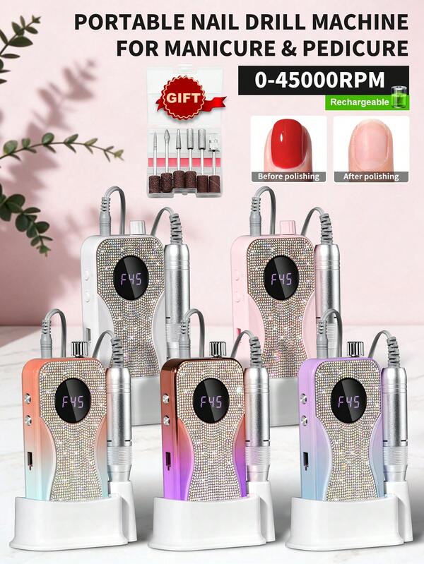 LIMEGIRL Novel Sticky Diamond Nail Lamp, Electric Nail File With Diamond-Studded, For Gel Acrylic Nails Removal Polishing Shaping, Home And Salon, Mermaid-Scale Purple-Blue Gradient, Twilight Orange-Purple Gradient, Sunset Orange-Blue Gradient,Pearl White, Coral Pink