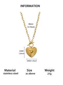 1件装时尚大爱心吊坠项链，女士18K镀金不锈钢OT扣心形颈链，婚礼派对珠宝礼物 - 金黃色 - 查看 10
