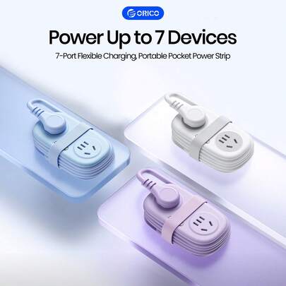  Orico 旅行电源插线板，带 USB 接口、4 个交流电源插座、2 个 USB-A 接口、1 个 USB-C 接口、1.25 米（4.1 英尺）线长、45 度扁平插头延长线，无浪涌保护，适用于旅行/家庭/宿舍/办公室 - AP3，USB 电源适配器