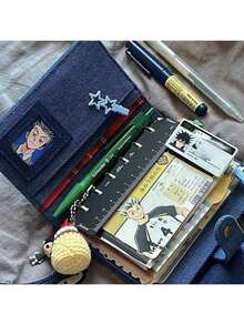 A7 Jean Binder Notebook Cover, DIY Junk Journal Loose Leaf Handbook, Gird/Blank/Line Refill Papers, PP Refill Sleeves, Large Capacity Organizer Book, School Supplies,Back To School - Multicolor - View 3