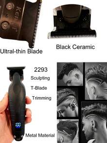 Kemei Tondeuse à cheveux professionnelle pour hommes, machine de coupe de cheveux électrique 2290 pour usage en salon, tondeuse à cheveux électrique 2293, lame en céramique noire de type T en métal pour sculpter, set de toilettage pour hommes, cadeau pour l'anniversaire des hommes, cadeau pour le père - Voir 7