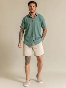 Men's Bermuda Shorts In Twill With Linen And Drawstring - Apricot - View 5