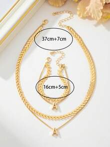 1条金色鱼骨链字母多层手链和1条项链首饰套装，女士生日礼物 - 金黃色 - 查看 6