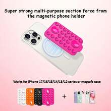 1pc Magsafe Suction Cup Cell Phone Holder, Hands-Free Magnetic Cell Phone Suction Cup For Selfies And Videos, Mirror Shower Cell Phone Holder, Fitness Equipment Accessory, Outdoor Photography Support Bracket, Lazy Man Bracket, Cell Phone Holder For Indoor Outdoor Home Gym Car Kitchen Bathroom - Multicolor - View 2