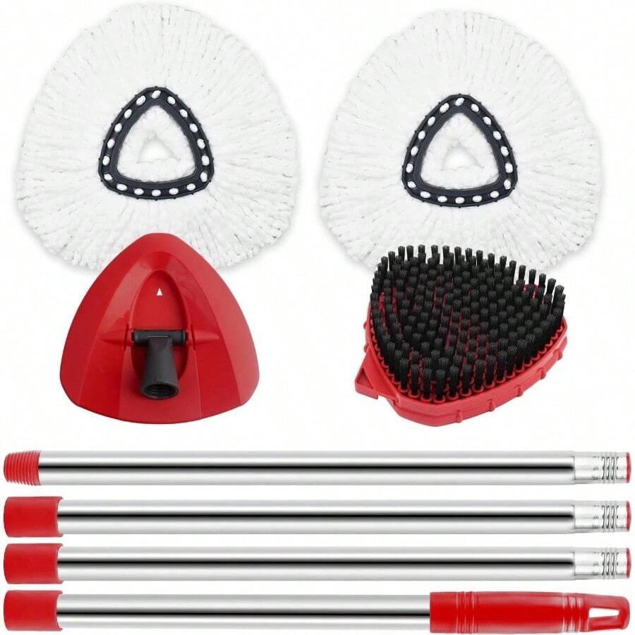 Spin Mop Mop Compatible With O Cedar 1 System, 2 Microfiber Mop Heads Replacements, 58 Inch Mop Replace Handle, 1 Scrub Brush Attachment And 1 Mop Base Ocedar EasyWring Spin Mop - L-5 - Xem 1