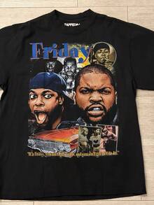 Friday Damn1995 Movie Unisex 90s Hiphop Rap Graphic Print Round Neck Casual Short Sleeve T-Shirt Tees Women Tops,Men's Vacation Outfit, Oversized Y2K Streetwear Tee,Cotton Graphic Tees, Manfinity Men - 黑色3 - 查看 1