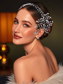 1pc Handmade Headband With Green Crystal Elements, Elegant Bridal Hair Accessory, Personalized Gift - Gold - View 11