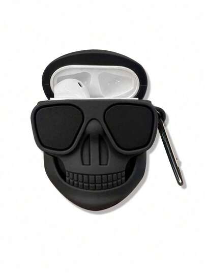 Skeleton 1pc Black Funny Skull Silicone Anti-Drop Earphone Protective Case Suitable Compatible With Apple Earphones